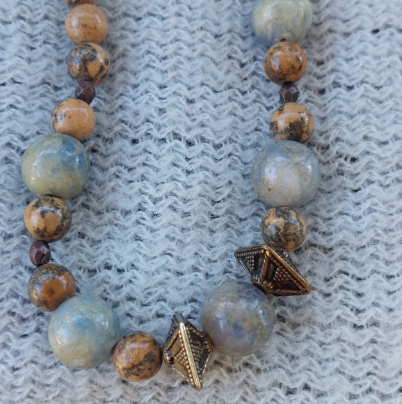 Gemstone necklace bracelet set earth tones not sure stones heavy pretty - Picture 2 of 5